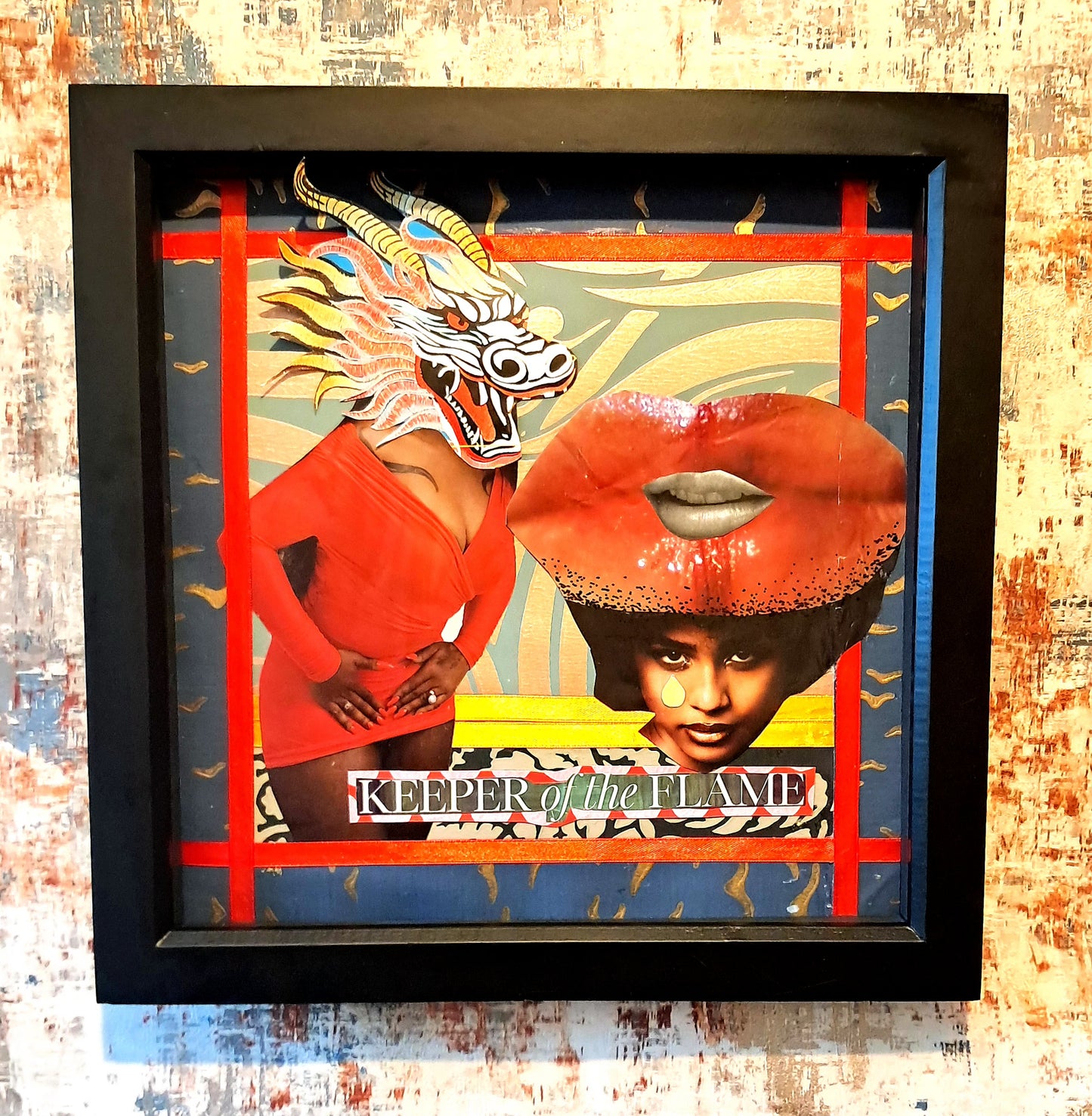 KEEPER OF THE FLAME. ORIGINAL COLLAGE ART. FRAMED.