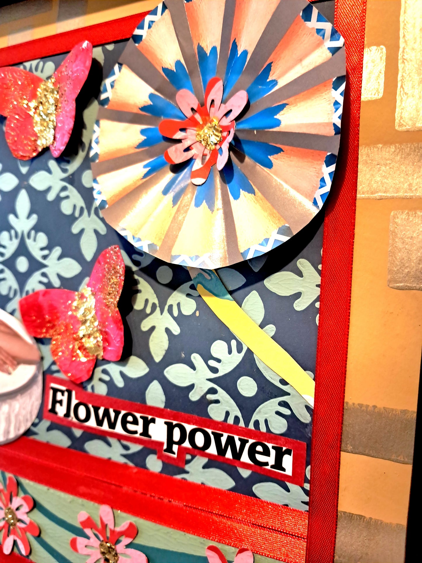 FLOWER POWER. ORIGINAL COLLAGE ART. FRAMED.