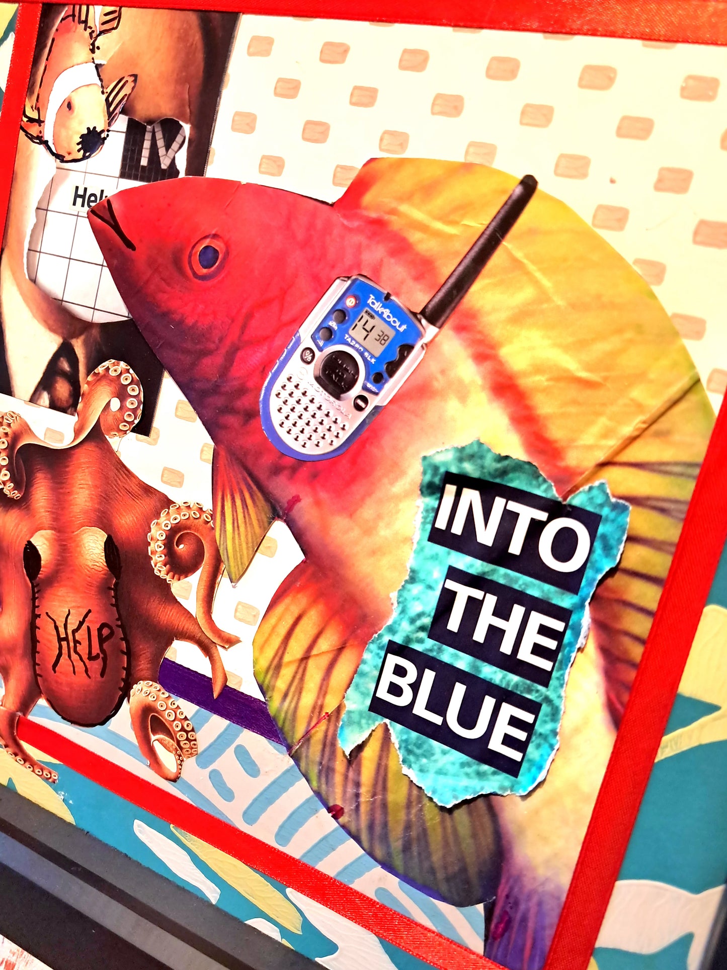 MESSAGE FROM THE BLUE. ORIGINAL COLLAGE ART. FRAMED.