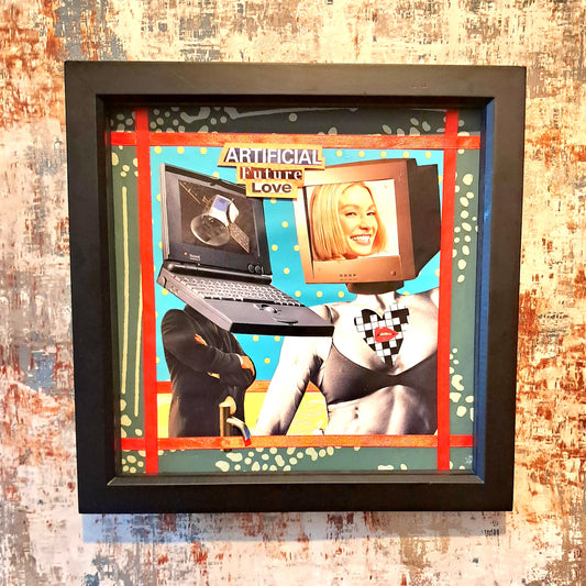 ARTIFICIAL FUTURE LOVE. ORIGINAL COLLAGE ART. FRAMED.