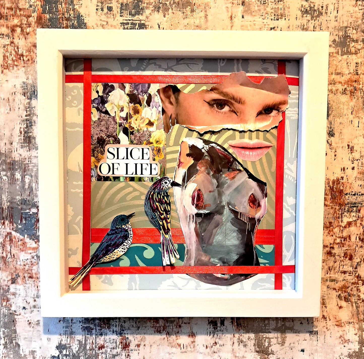SLICE OF LIFE. ORIGINAL COLLAGE ART. FRAMED.