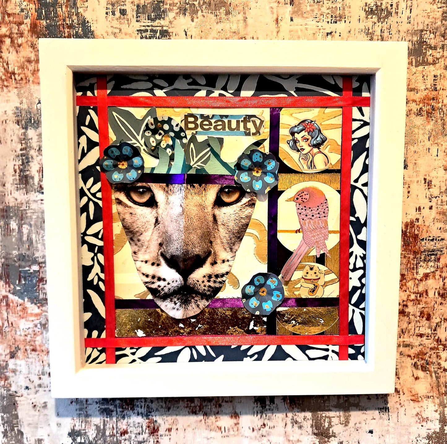 WILD BEAUTY. ORIGINAL COLLAGE ART. FRAMED.