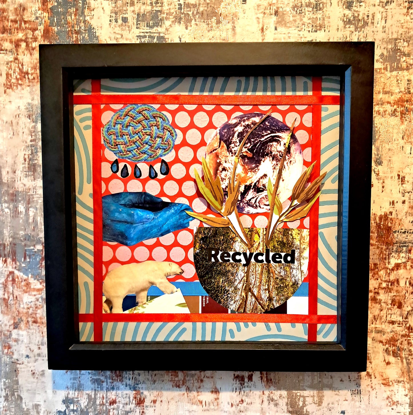 EARTH'S SURVIVAL. ORIGINAL COLLAGE ART. FRAMED.