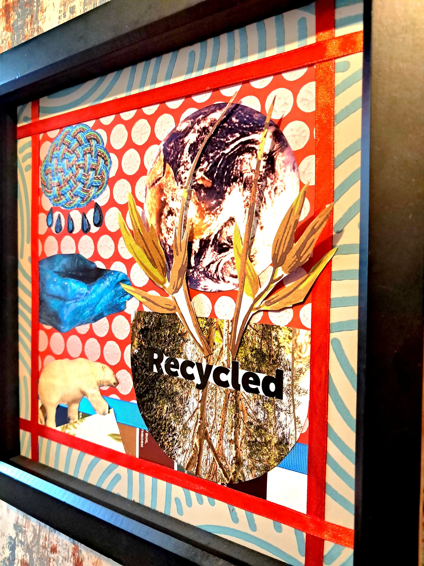 EARTH'S SURVIVAL. ORIGINAL COLLAGE ART. FRAMED.
