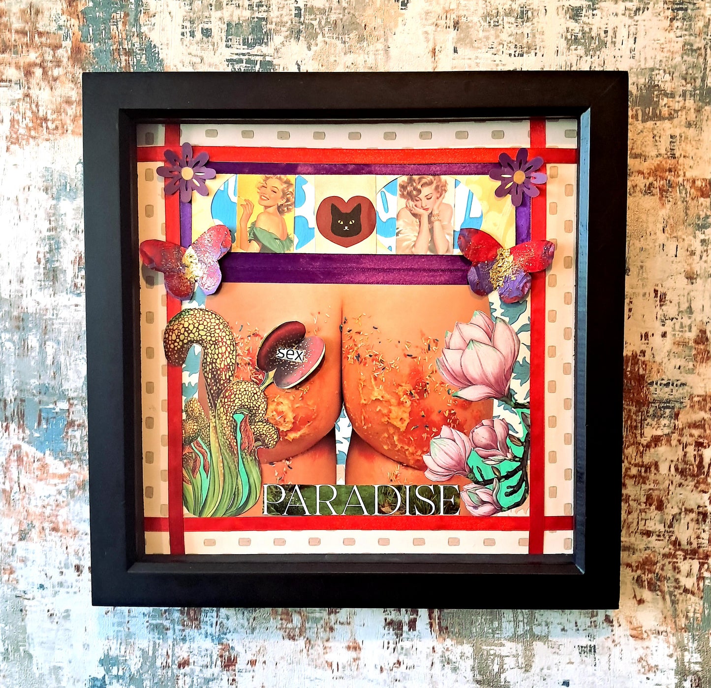 SWEET PARADISE. ORIGINAL COLLAGE ART. FRAMED.