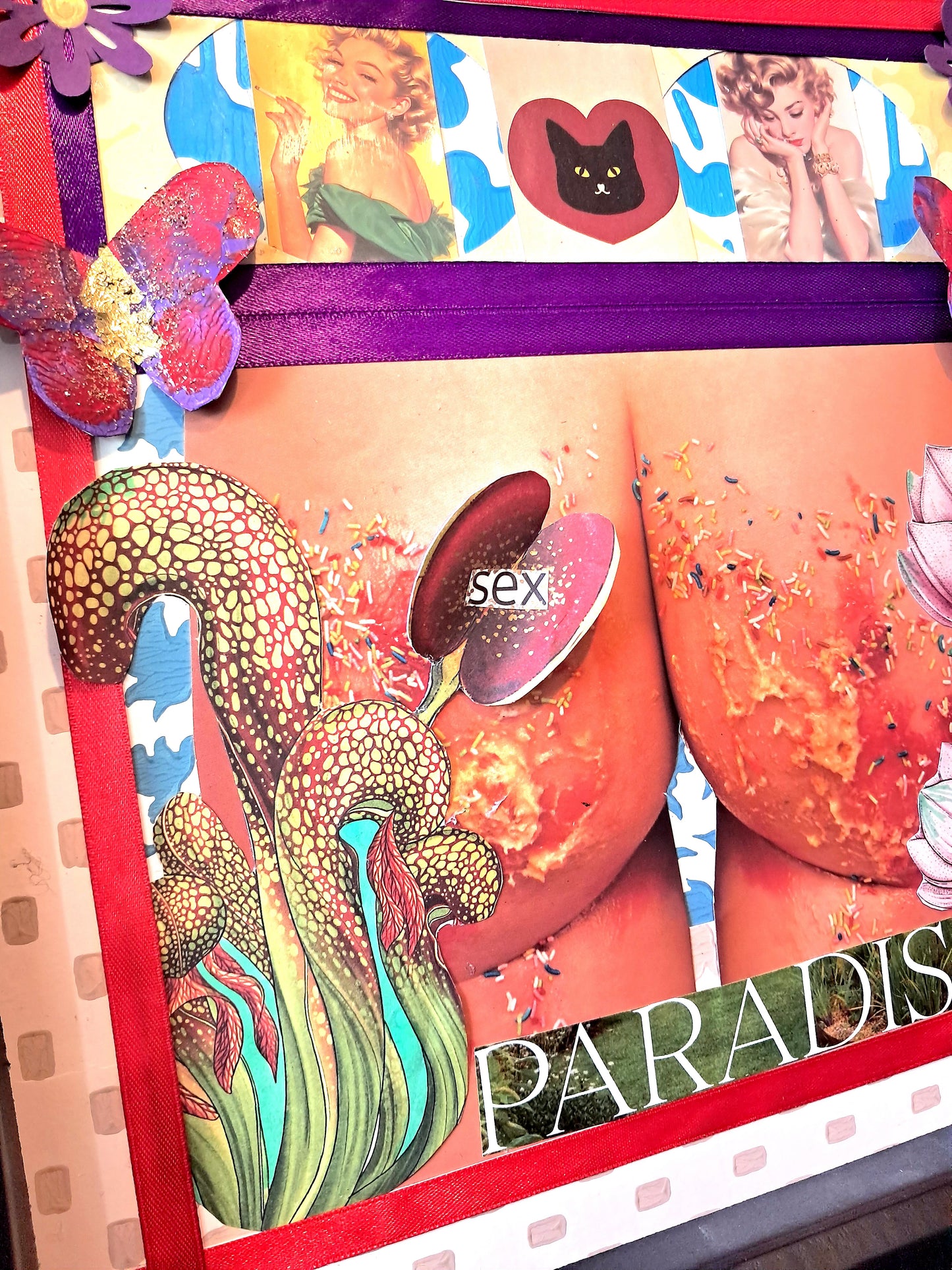 SWEET PARADISE. ORIGINAL COLLAGE ART. FRAMED.