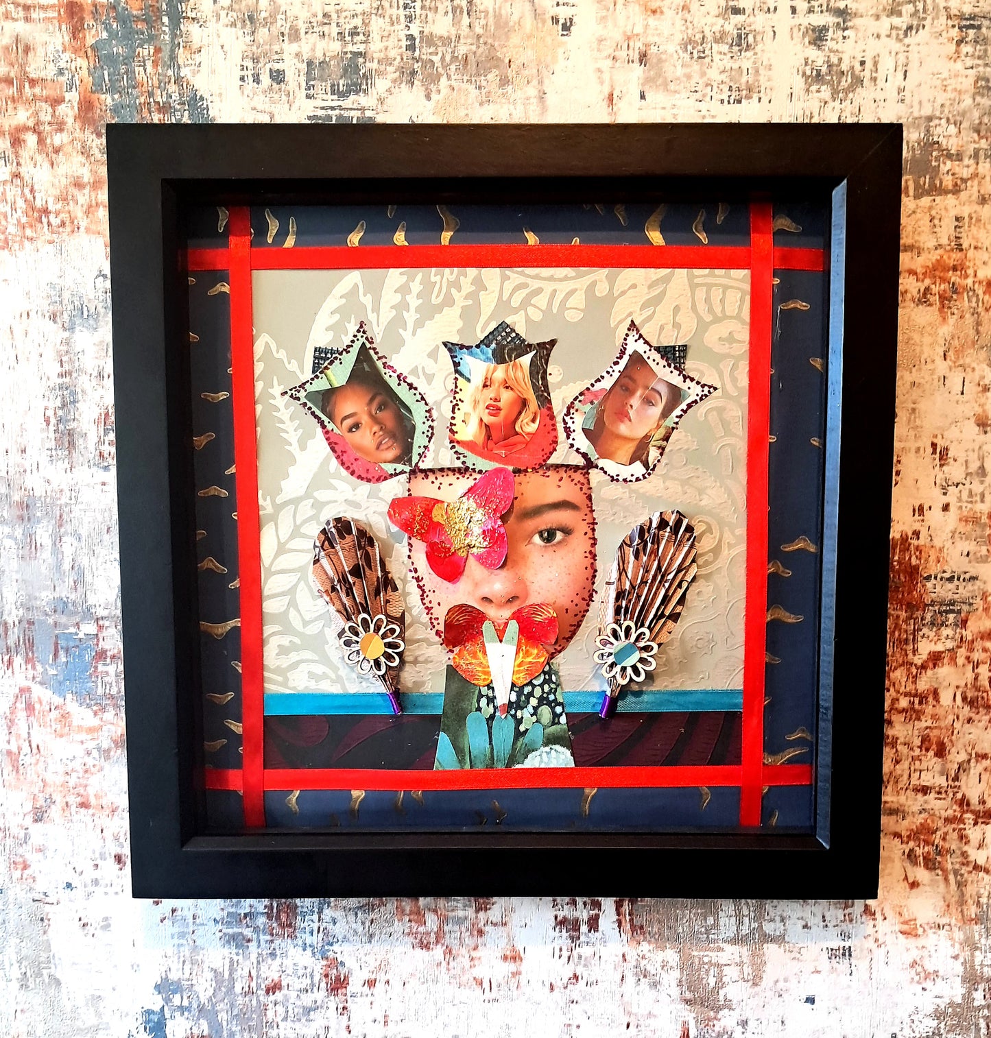 I BROUGHT TULIPS. ORIGINAL COLLAGE ART. FRAMED.