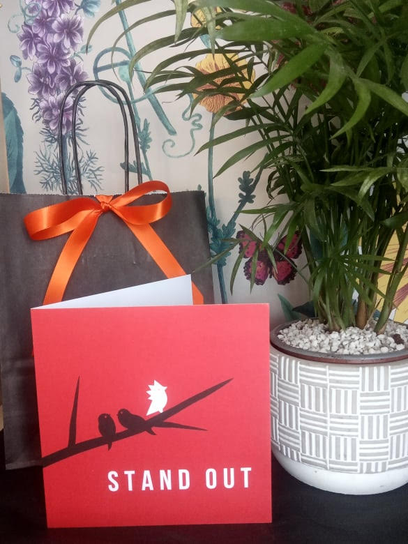 WE STAND OUT. ECO-FRIENDLY GREETINGS CARD.