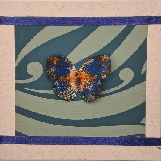 BLUE BUTTERFLY.  HAND PAINTED ECO-FRIENDLY GREETINGS CARD.