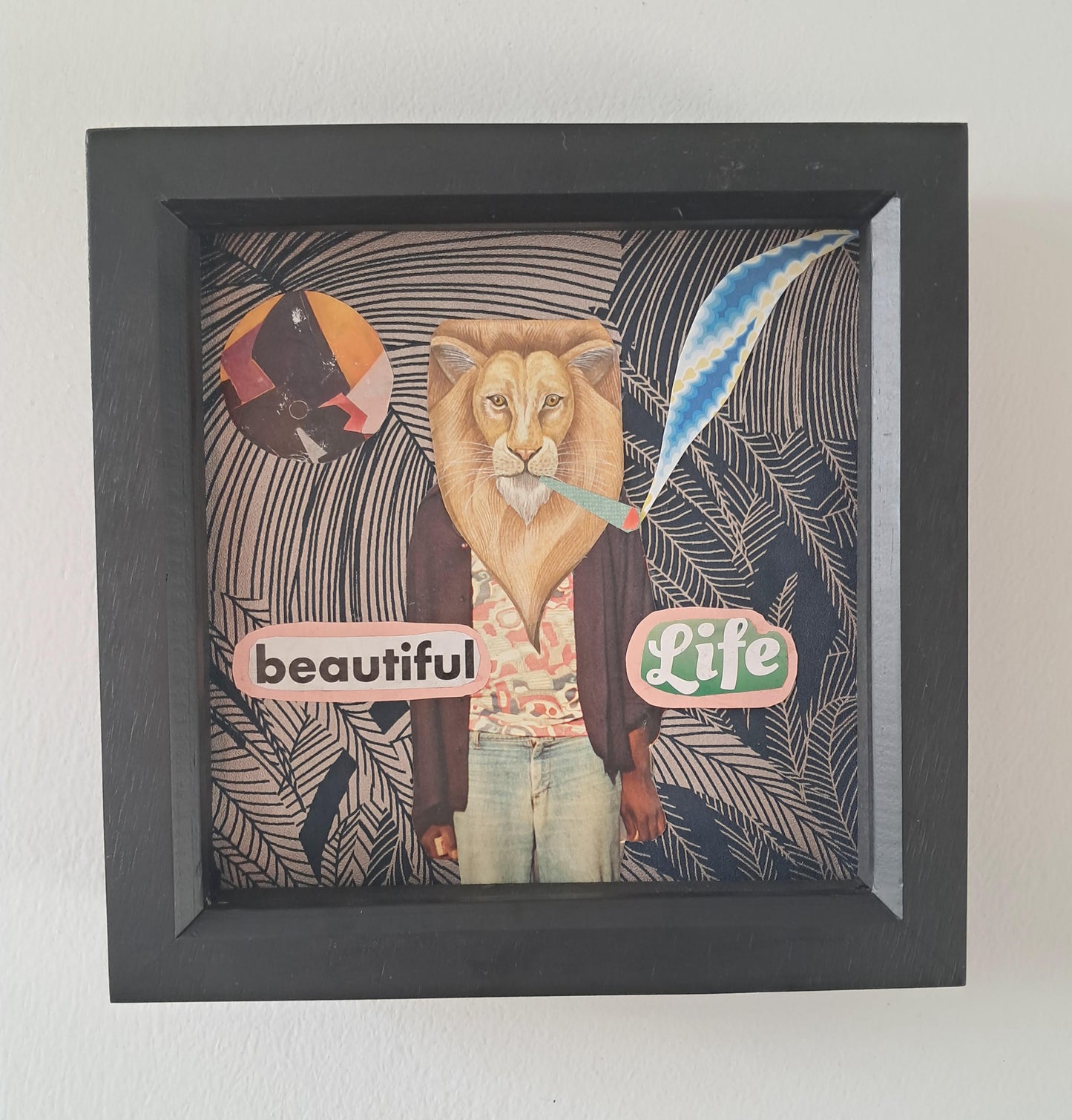 LION TAMER. ORIGINAL COLLAGE ART. FRAMED.