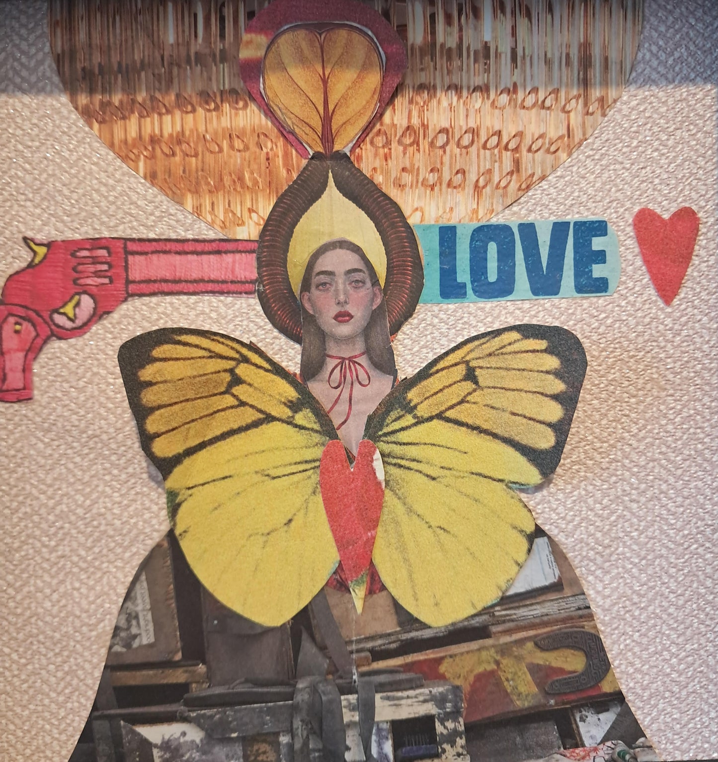 LOVE GUN. ORIGINAL COLLAGE ART. FRAMED.