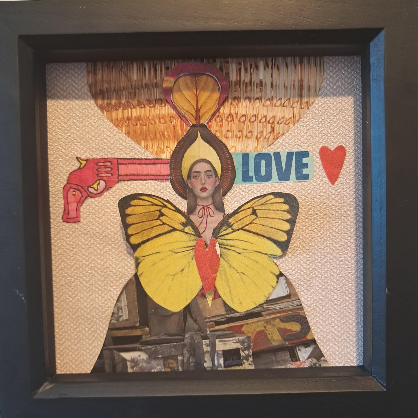 LOVE GUN. ORIGINAL COLLAGE ART. FRAMED.