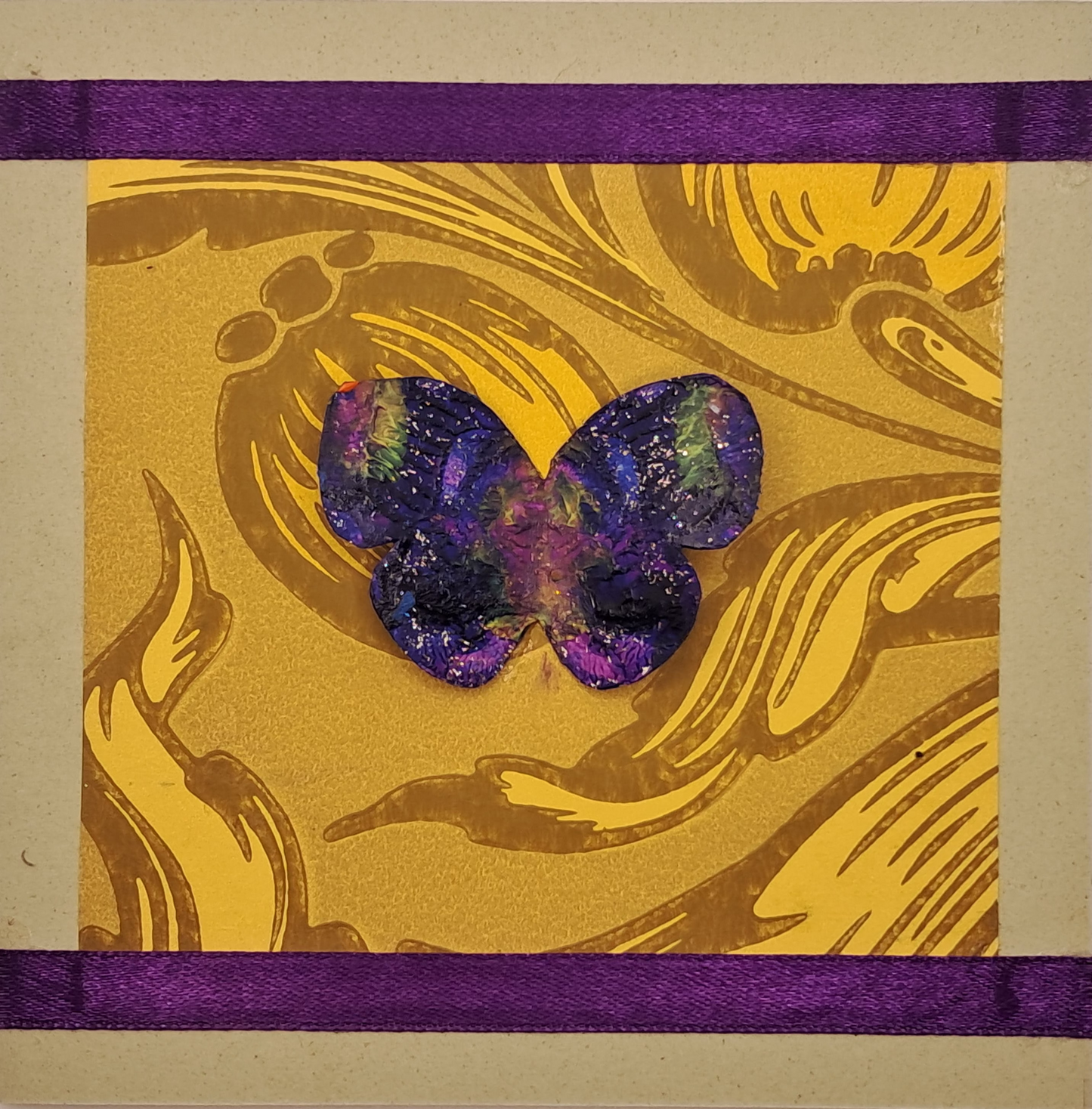 PURPLE BUTTERFLY. HAND PAINTED ECO-FRIENDLY GREETINGS CARD.