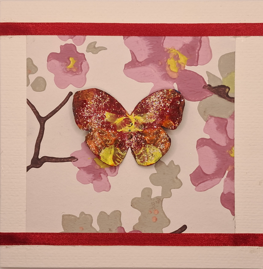 RED BUTTERFLY. HAND PAINTED ECO-FRIENDLY GREETINGS CARD.