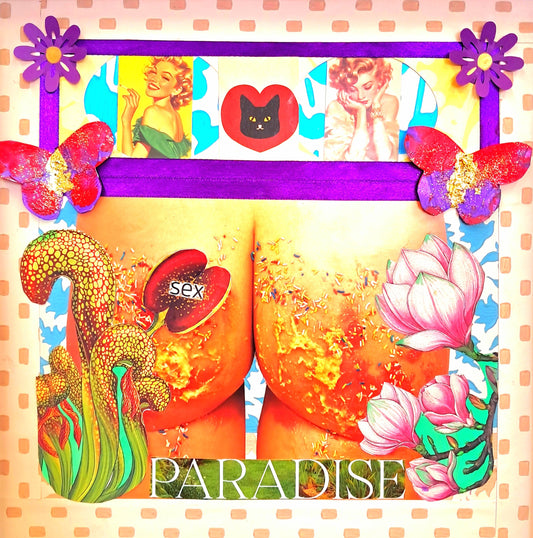 SWEET PARADISE. ORIGINAL COLLAGE ART. FRAMED.