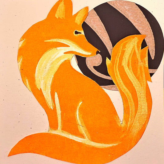 FULL MOON FOX. HAND PAINTED ECO-FRIENDLY GREETINGS CARD.