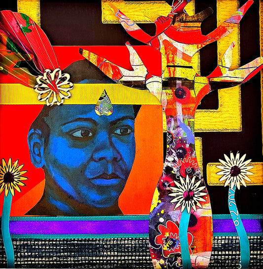 ONE WITH NATURE. ORIGINAL COLLAGE ART. FRAMED.