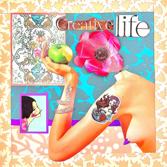 CREATIVE LIFE. ORIGINAL COLLAGE ART. FRAMED.