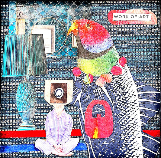 WORK OF ART. ORIGINAL COLLAGE ART. FRAMED.