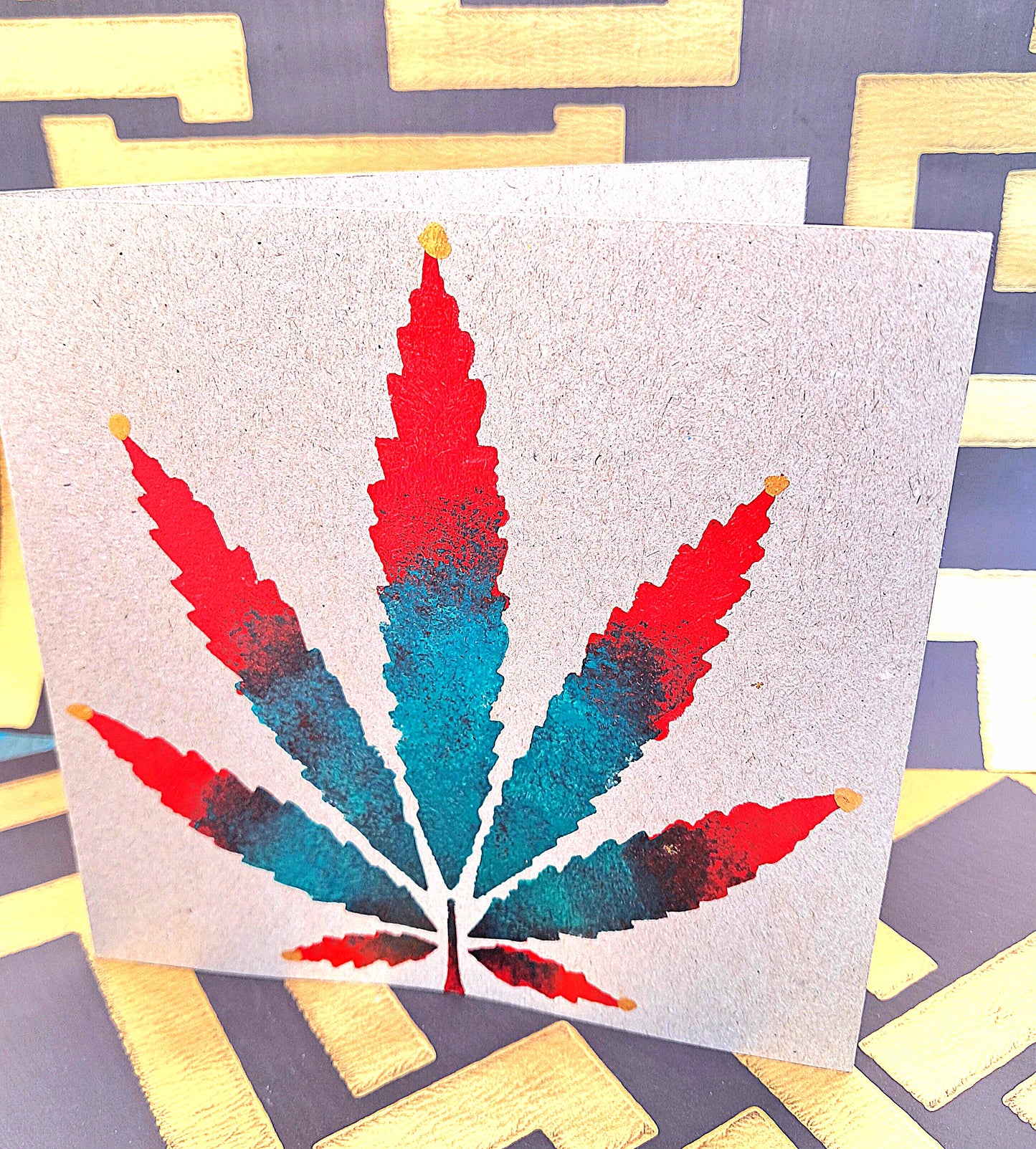 LEAFY. HAND PAINTED ECO-FRIENDLY GREETINGS CARD FOR GUYS.