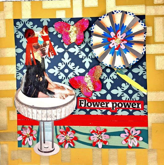 FLOWER POWER. ORIGINAL COLLAGE ART. FRAMED.
