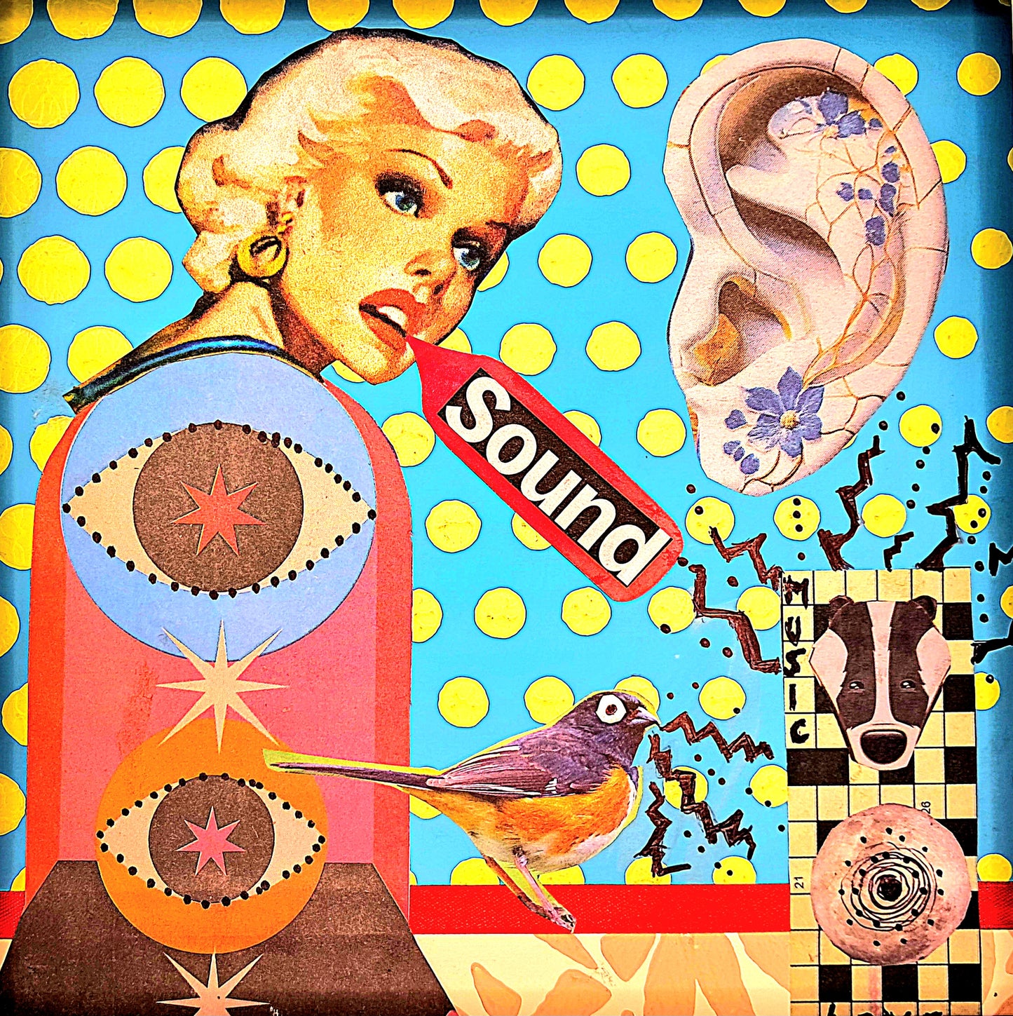 SOUND TO MY EARS. ORIGINAL COLLAGE ART. FRAMED