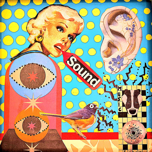 SOUND TO MY EARS. ORIGINAL COLLAGE ART. FRAMED