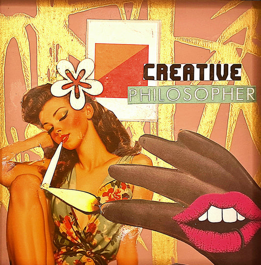 CREATIVE PHILOSPHER . ORIGINAL COLLAGE ART. FRAMED.
