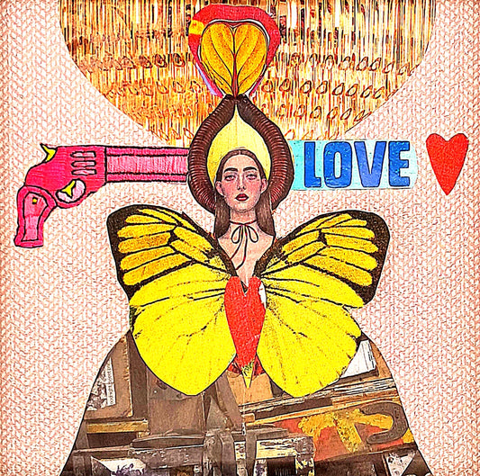 LOVE GUN. ORIGINAL COLLAGE ART. FRAMED.