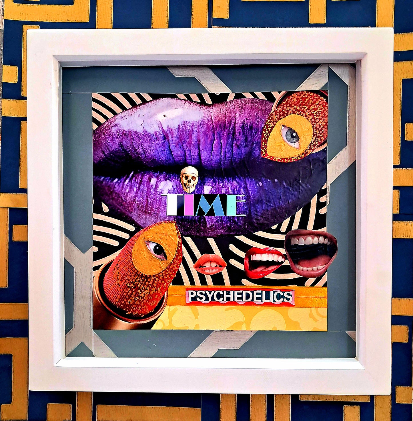 PSYCADELIC LIPS. ORIGINAL COLLAGE ART. FRAMED.