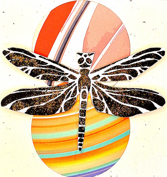 BLACK DRAGONFLY.  HAND PAINTED ECO-FRIENDLY GREETINGS CARD.