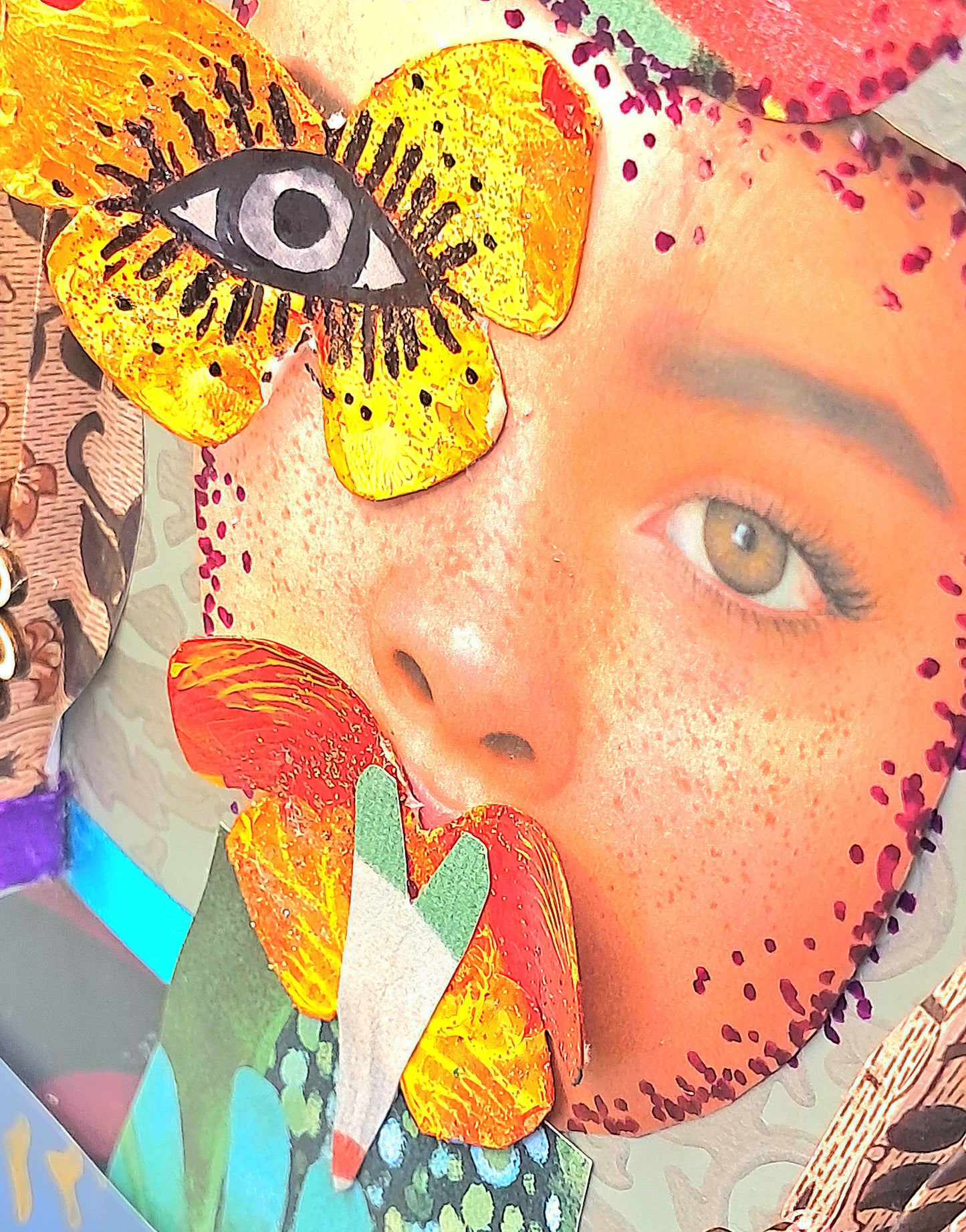 EYE BROUGHT TULIPS. ORIGINAL COLLAGE ART. FRAMED.