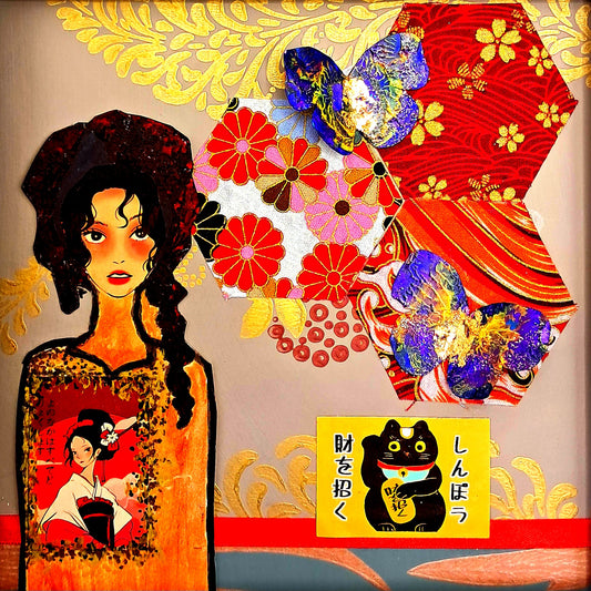 BUTTERFLY JARDIN. ORIGINAL COLLAGE ART. FRAMED.