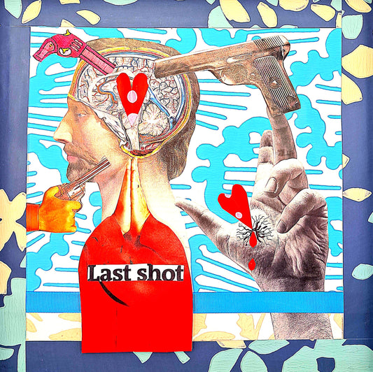 LAST SHOT. ONE OFF COLLAGE ART. FRAMED.