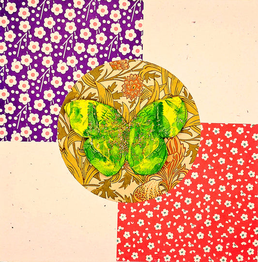 GREEN BUTTERLY. HAND PAINTED ECO-FRIENDLY GREETINGS CARD.