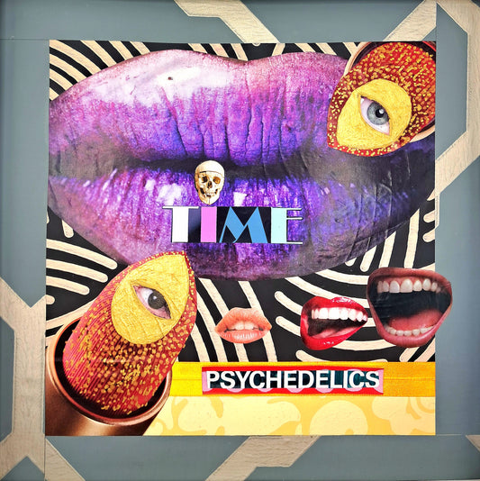 PSYCADELIC LIPS. ORIGINAL COLLAGE ART. FRAMED.