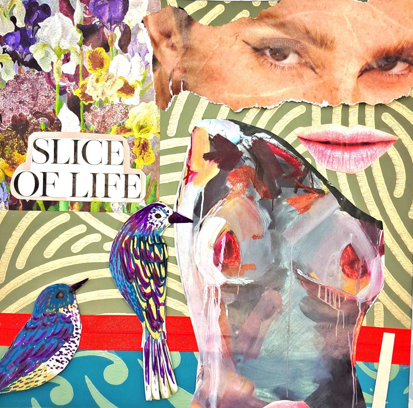 SLICE OF LIFE. ORIGINAL COLLAGE ART. FRAMED.