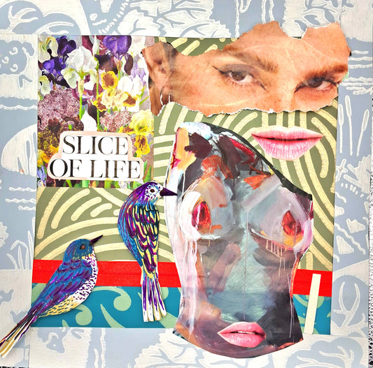 SLICE OF LIFE. ORIGINAL COLLAGE ART. FRAMED.