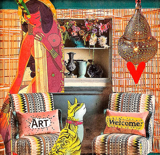 WELCOME. ORIGINAL COLLAGE ART. FRAMED.