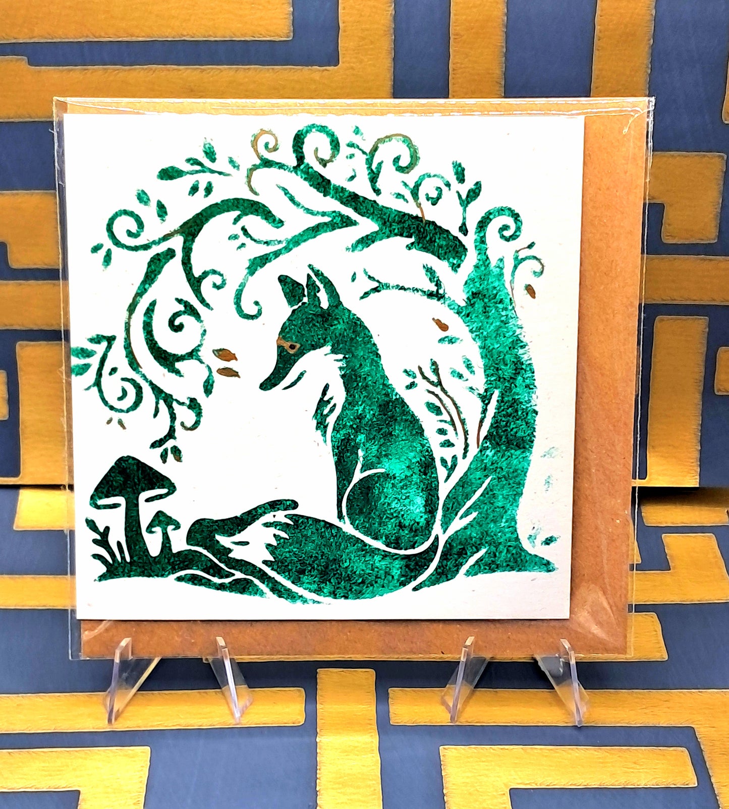 IN THE WOODS. HAND PAINTED ECO-FRIENDLY GREETINGS CARD.