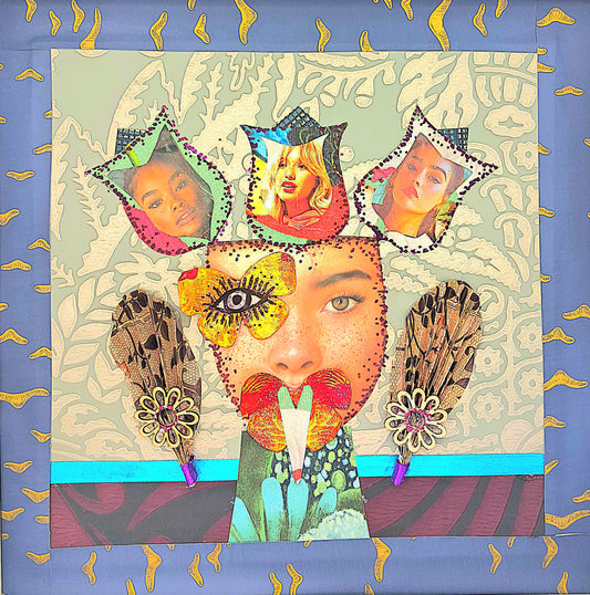 EYE BROUGHT TULIPS. ORIGINAL COLLAGE ART. FRAMED.