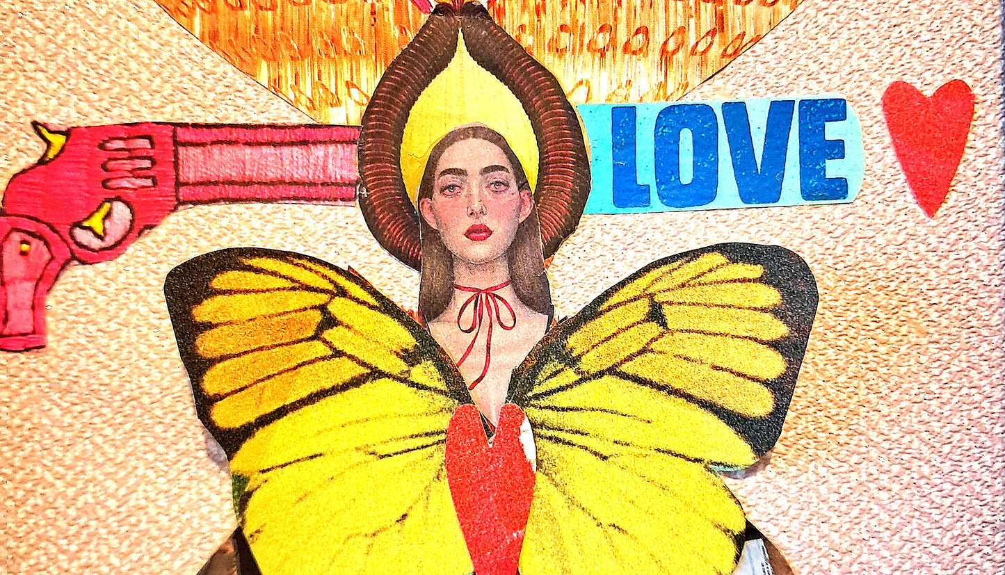 LOVE GUN. ORIGINAL COLLAGE ART. FRAMED.