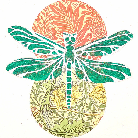 GREEN DRAGONFLY. HAND PAINTED ECO-FRIENDLY GREETINGS CARD.
