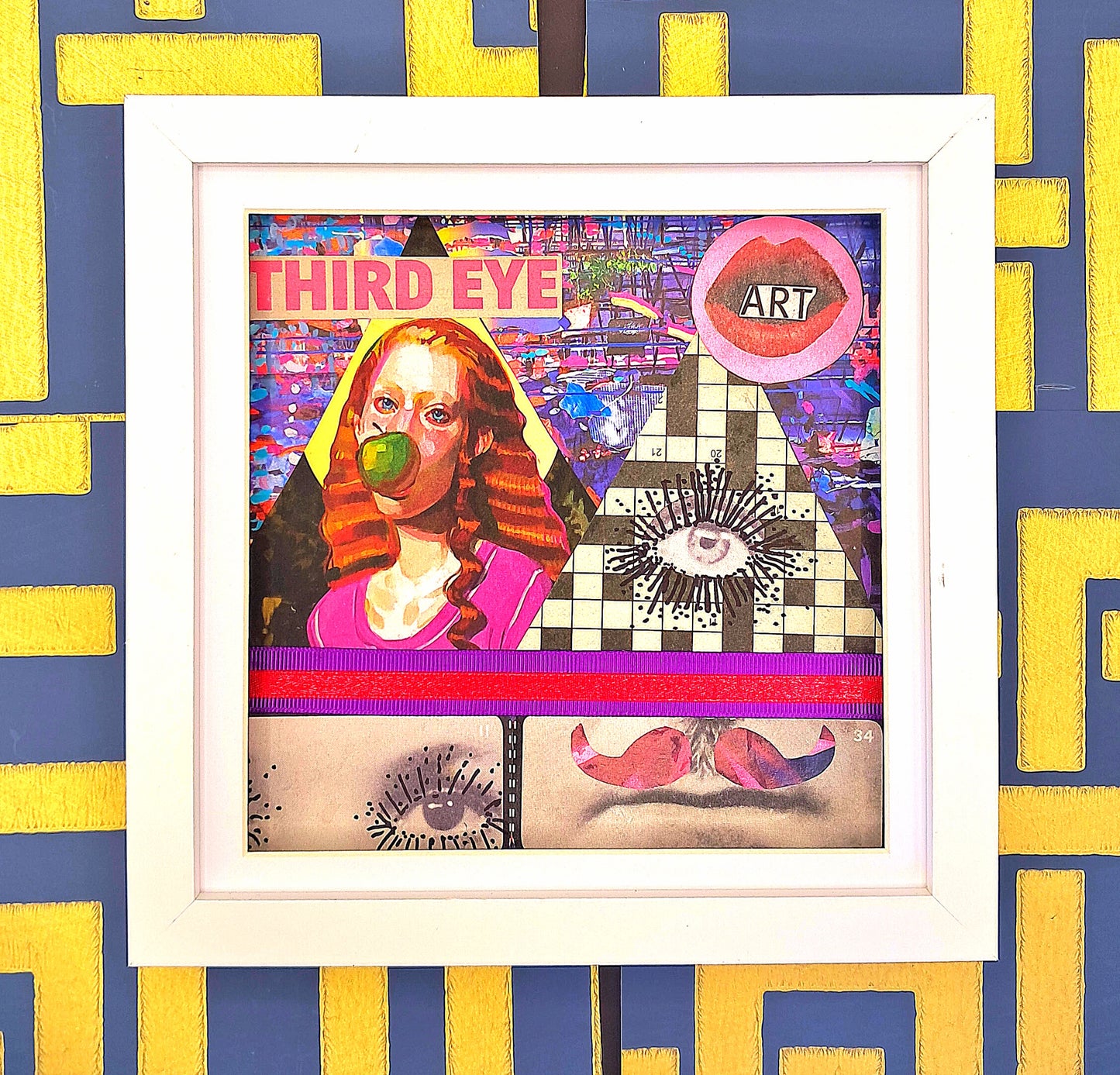 THIRD EYE. ORIGINAL COLLAGE ART. FRAMED.